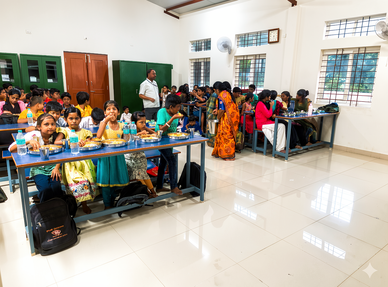 Students enjoying mid-day meal program
