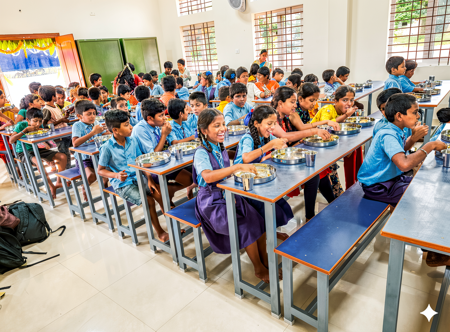 Children receiving nutritious meals at school